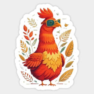 Smart Road Island Red Chicken Wearing Glasses Sticker